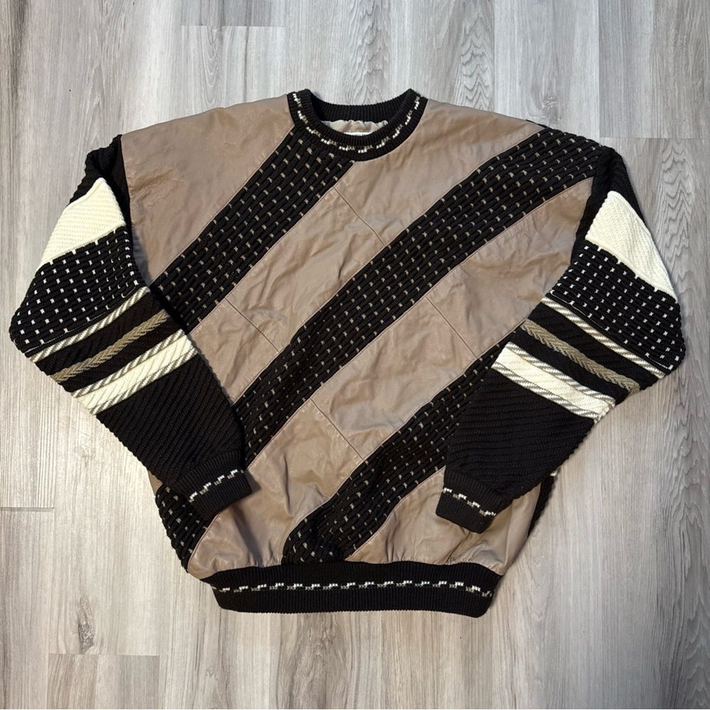 Vintage Y2K Bagazio Sweater Leather Cosby Style Men’s XL Hip hop Party Brown 90